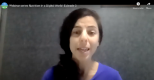 Screenshot of Zeina Makhoul, SPOON's Nutrition Scientist, giving a webinar on Nutrition in a Digital World