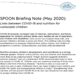 Screenshot of SPOON Briefing Note from May 2020 showing links between COVID-19 and nutrition for vulnerable children