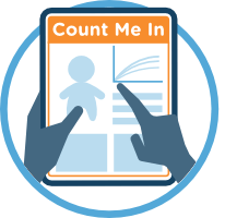 Icon of hands holding a Count Me In tablet
