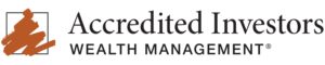 Accredited Investors Wealth Management Logo: text next to a black square with orange paint inside of it