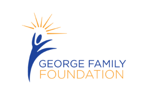 George Family Foundation Logo: text next to graphic of a dancing person with beams